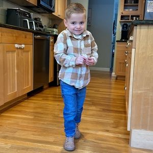 Boys tan & white fall flannel